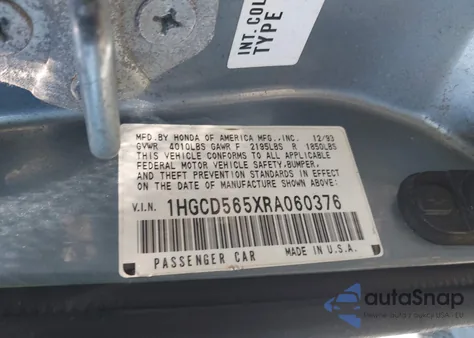 1994 Honda Accord Ex/Ex-R z USA, uszkodzony, nr VIN 1HGCD565XRA060376